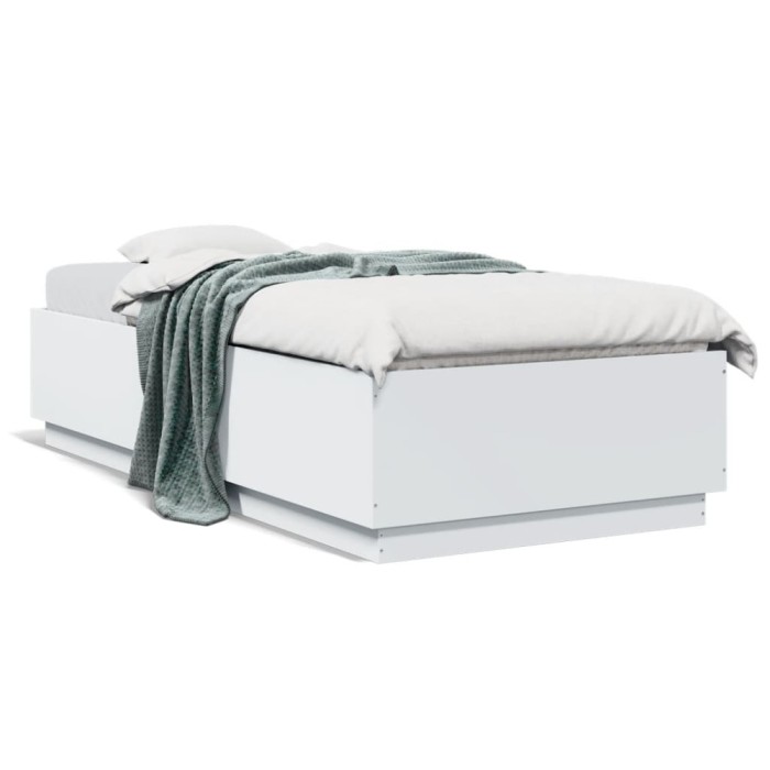 Gossi cadru de pat cu lumini led, alb, 90x200 cm, lemn prelucrat