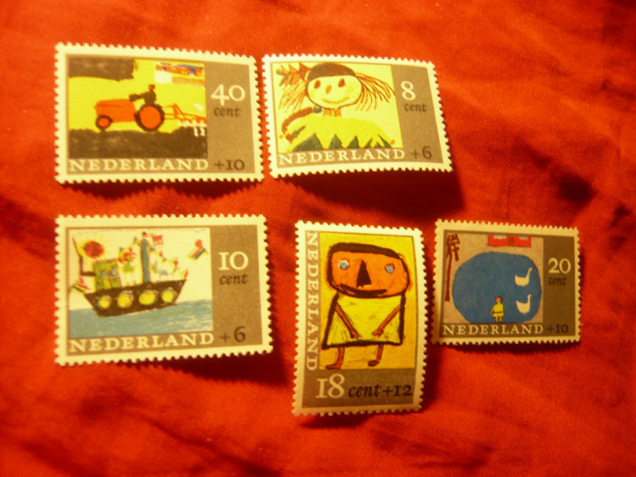 Serie Olanda 1965 - Ajutor pentru copii - Desene copii , 5 valori