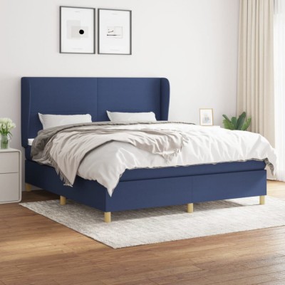 vidaXL Pat box spring cu saltea, albastru, 180x200 cm, material textil 3128387 foto