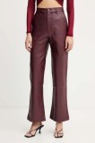 Bardot pantaloni culoarea bordo, evazați, high waist, 60077PB