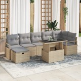 Set Canapea de Grădină vidaXL 8 Piese cu Perne Bej Ratan Poly, Set Canapea de Grădină vidaXL 2-Seater cu Perne Bej Ratan Poly