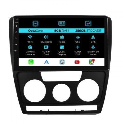 Navigatie Dedicata Skoda Octavia 2 (2004 - 2013), 10Inch, 8Gb Ram, 256Gb Stocare, Carplay foto