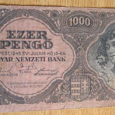 M1 - Bancnota foarte veche - Ungaria - 1000 pengo - 1945