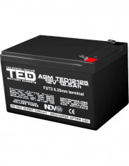 Acumulator, TED Electric, 12V Stationar VRLA, Dimensiuni 151 x 98 x 95 mm, Baterie 12V 12.5Ah F2 foto