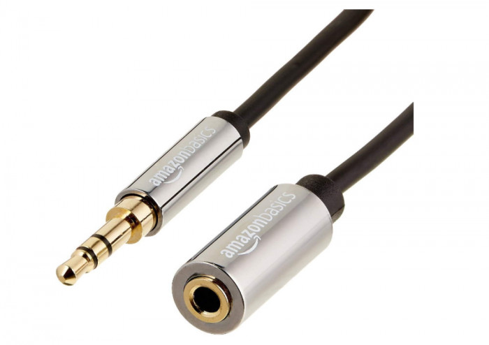 Cablu audio prelungitor Jack de 3.5 mm Amazon Basics, masculin la feminin, 7.6 m, negru - RESIGILAT