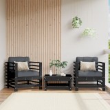 vidaXL Set 2 Scaune Gradina Negre, Lemn Pin Masiv, 63.5x63.5x60cm, Design Modular, Exterior, Terasa, Curte