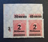 Germania (Deutsches Reich 1923) - Pereche cu Margine de Coală "2 Millionen auf 5 Tausend Mark" (MINT / Neștampilate, Hiperinflație) CLK1
