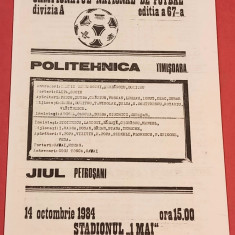 Program meci fotbal "POLITEHNICA" TIMISOARA - JIUL PETROSANI (14.10.1984)