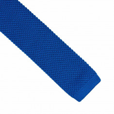 Cravata slim tricotata, Onore, albastru inchis, microfibra, 145 x 5.5 cm, model uni