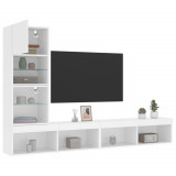 Unitati de perete TV cu LED-uri, 4 piese, alb, lemn prelucrat