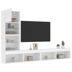 Unitati de perete TV cu LED-uri, 4 piese, alb, lemn prelucrat