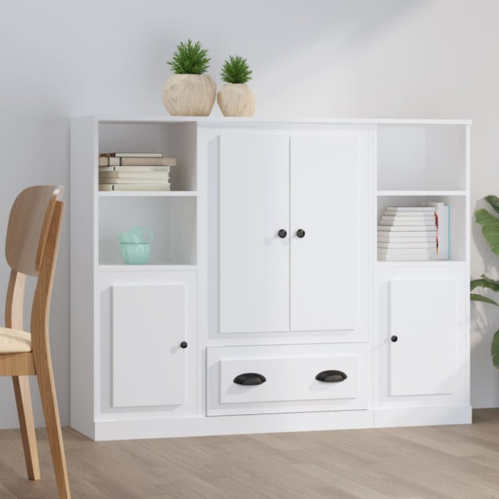 vidaXL Dulapuri &icirc;nalte, 3 piese, alb, lemn prelucrat 3185319