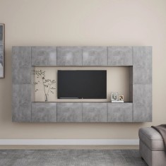 vidaXL Set de dulapuri TV, 8 piese, gri beton, lemn prelucrat foto
