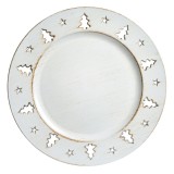 Platou Decorativ Crăciun, Rotund, Plastic, Bej, Brazi, 33x2cm, Oem