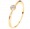 Inel din aur galben de 14K - zirconiu transparent strălucitor, braţe cu suprafaţă proeminentă - Marime inel: 58
