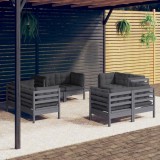 Set Mobilier Gradina Gossi, 8 Piese, Lemn Pin, Antracit, Perne Incluse