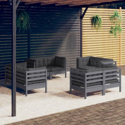 Gossi set mobilier de gradina cu perne, 8 piese, antracit, lemn pin foto