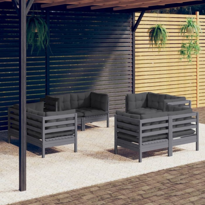 Gossi set mobilier de gradina cu perne, 8 piese, antracit, lemn pin