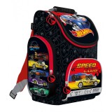 Ghiozdan pentru clasele 0-2, Hot Wheels , negru, 1 compartiment, 3 buzunare,27.5x16x35.5 cm