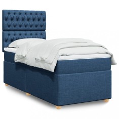 vidaXL Pat box spring cu saltea, albastru, 100x200 cm, textil