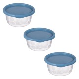 Recipient cu capac pentru alimente,plastic,albastru,3 bucati set, Oem