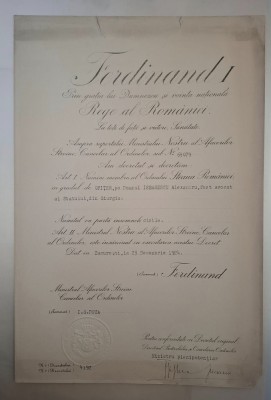 4 brevete regaliste Coroana Comandor si cavaler, Steaua Ro, Crucea Comemorativa foto