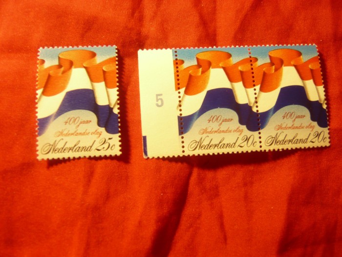 Serie Olanda 1972 - 400 Ani Drapelul National - 25c si pereche 20C-3val