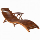 Șezlong Pliabil cu Masă vidaXL, Lemn Acacia, Maro, Interior/Exterior, 184cm