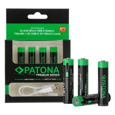 Baterii re&icirc;ncărcabile Patona Premium x4 AAA cu USB-C 500mAh