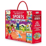 Puzzle educativ Ora de sport cu 200 piese, carte si figurine 3D Sassi
