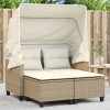 Canapea Gradina cu Baldachin vidaXL, Poliratan Bej, 123x65x155cm + 2 Scaune, Perne incluse, Huse Lavabile