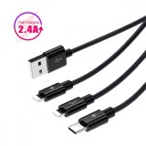 Cumpara ieftin Cablu telefon 3in1, micro USB, type C, iphone 120 cm - Gri, Dactylion