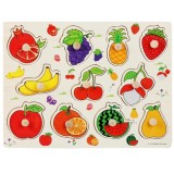 Puzzle incastru din lemn cu butoni - fructe, Lemn, Multicolor, Varsta 2 ani +, Oem