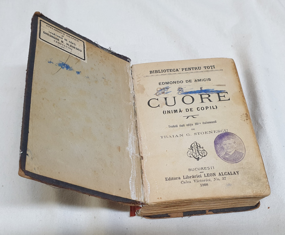 Carte veche de povesti pt copii anul 1908 CUORE INIMA DE COPIL Ed Leon  Alcalay | Okazii.ro