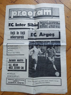 Program de Fotbal de la Meciul F.C Inter Sibiu -F.C.Arges-1989-Divizia A foto