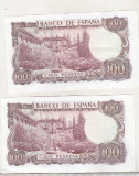 bnk bn Spania 100 pesetas 1970 - x2 serii consecutive