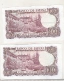 Bnk bn Spania 100 pesetas 1970 - x2 serii consecutive