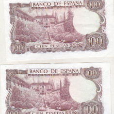 bnk bn Spania 100 pesetas 1970 - x2 serii consecutive