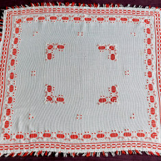 Fata de masa traditional romaneasca vintage, cusatura in punct / etamina 87x76cm