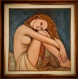 Cumpara ieftin Tablou Nud, 40x40 cm,pictat manual pe p&acirc;nză, inramat