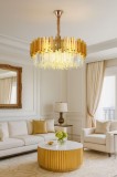 Candelabru Auriu Cu Cristale, 10 Becuri E27, Eleganta Pentru Spatii Generoase