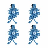 Cumpara ieftin Set 4 cleme de par bleu 5 x 2 cm, model floral metalizat, accesorii chic pentru par, prindere sigura pentru coafuri