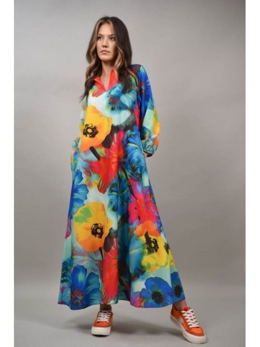 ROCHIE LUNGA CU BUZUNARE FLORI SPLENDIDOZZO TALIE UNICA Multicolora