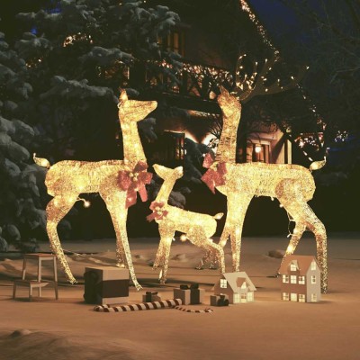 Decorațiune de Crăciun familie reni, 201 LED-uri, auriu foto