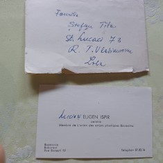 CARTE DE VIZITA PICTORUL EUGEN ISPIR CU DEDICATIE SI SEMNATURA PT STEFAN TITA.