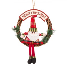 Decorațiune Suspendabilă Crăciun, Model Moș Crăciun, Lemn, 20cm, Roșu