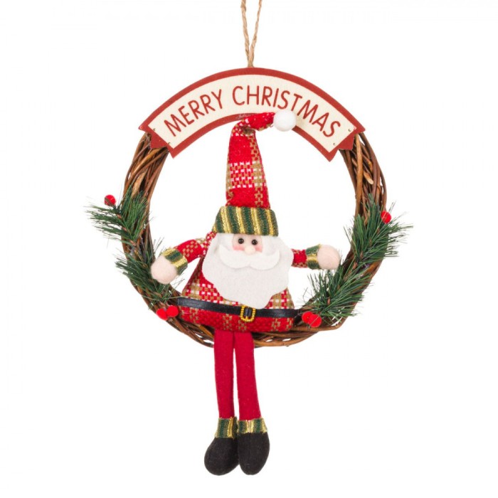 Decorațiune Suspendabilă Crăciun, Model Moș Crăciun, Lemn, 20cm, Roșu
