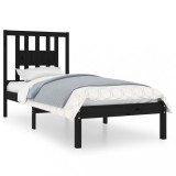 Cumpara ieftin Cadru de pat mic single, negru, 75x190 cm, lemn masiv