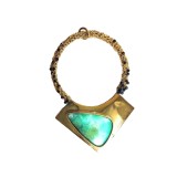 Pandantiv unicat de arta cu Crisoprazm Spinel, metal din gilt si alama Aurie 9cm