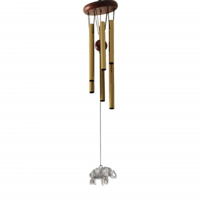 Clopotel de vant cu 6 tuburi sonore metalice pentru casa sau gradina, model Feng-Shui cu elefant foto